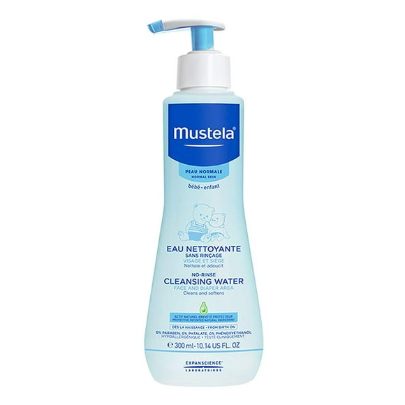 Mustela Baby No Rinse Cleansing Water for Normal Skin, Face and Diaper Area, 10.14 Oz