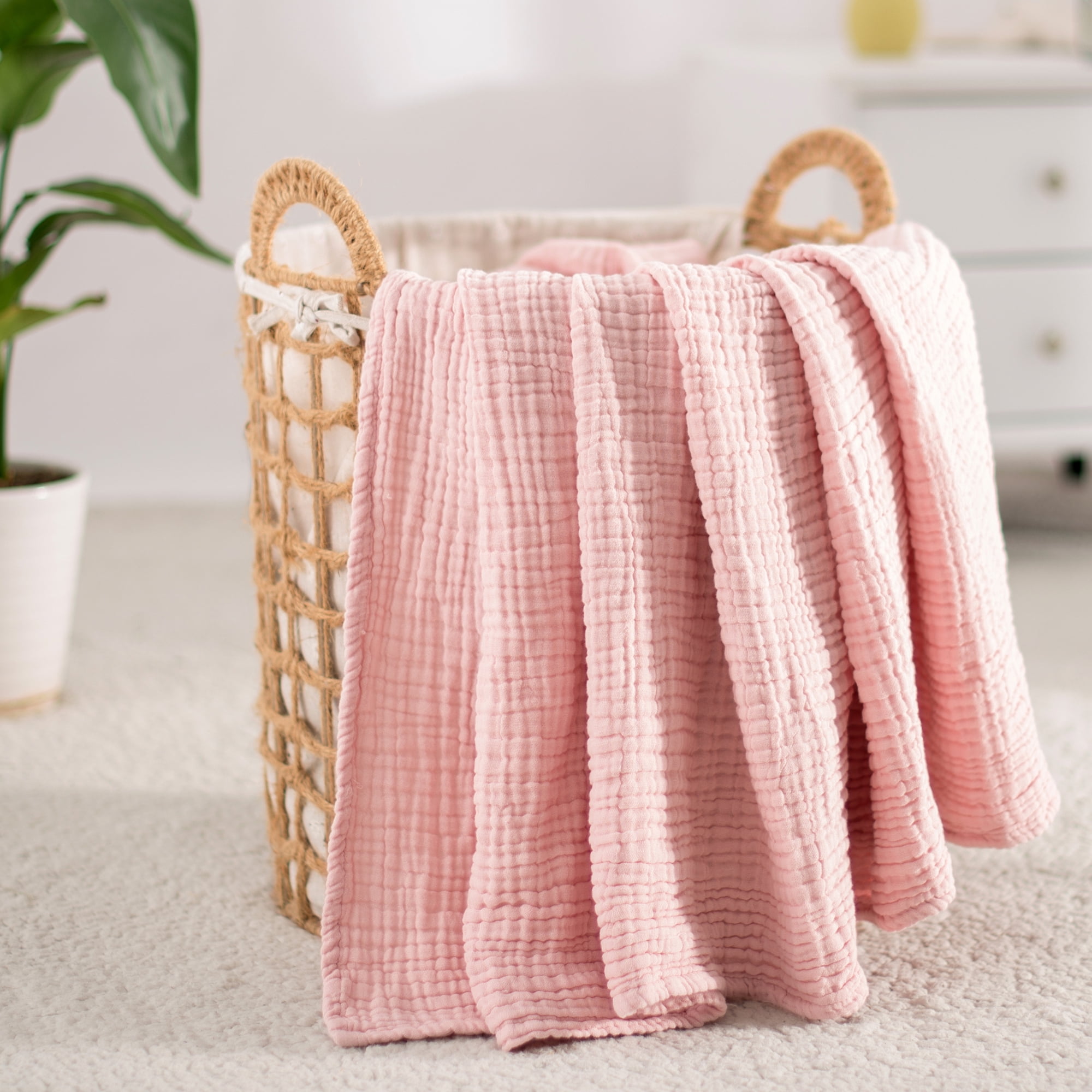 Carriediosa 100% Cotton Muslin Throw Blanket Gauze Blankets Soft for Bed, 66" x 90" Twin Size Dusty Pink