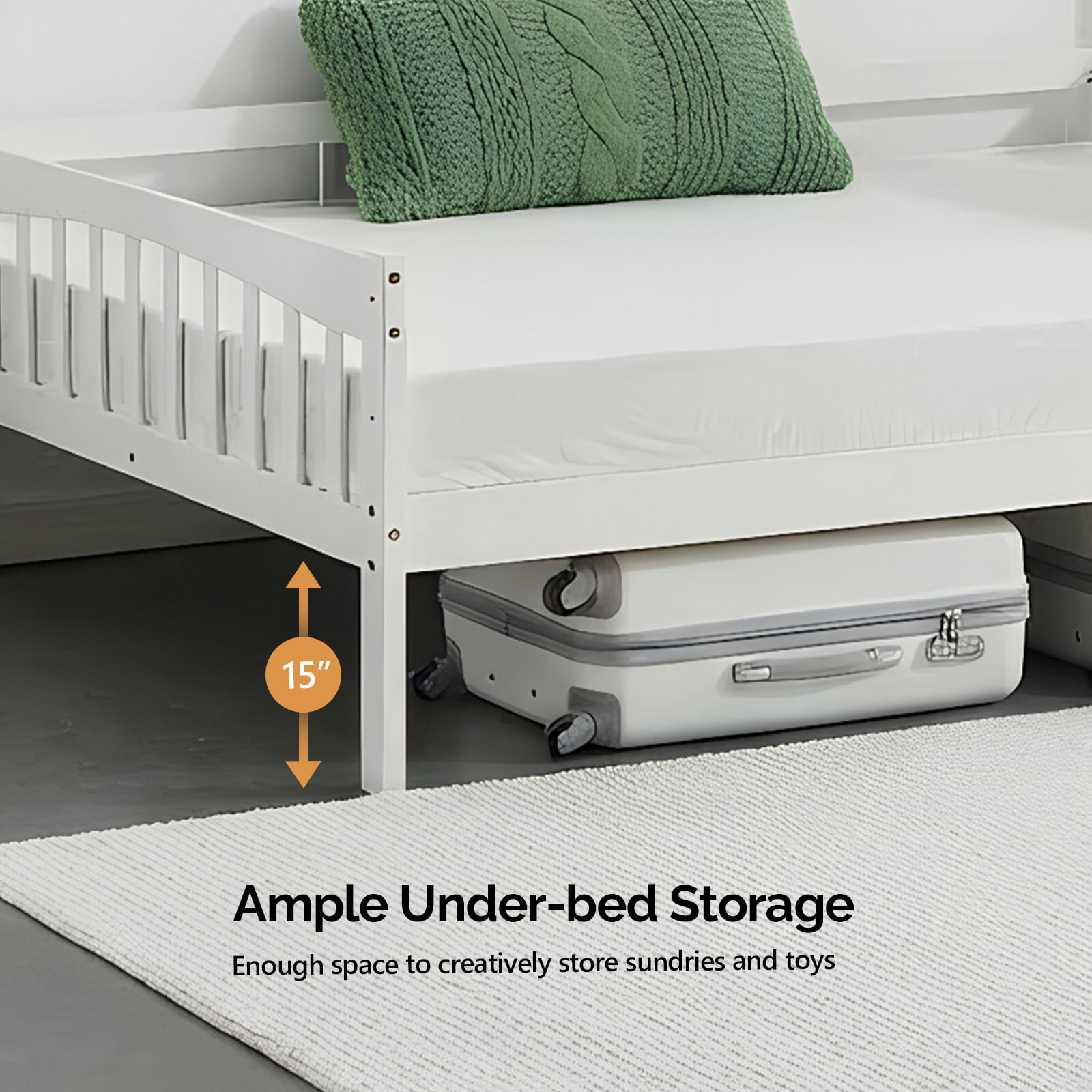 Zimtown Solid Wood Twin Daybed with Storage Underneath, Day Bed Frame with Charging Station and Lights, White