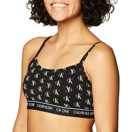 

Calvin Klein Womens Ck One Cotton Unlined Bralette Small Staggered Logo Black