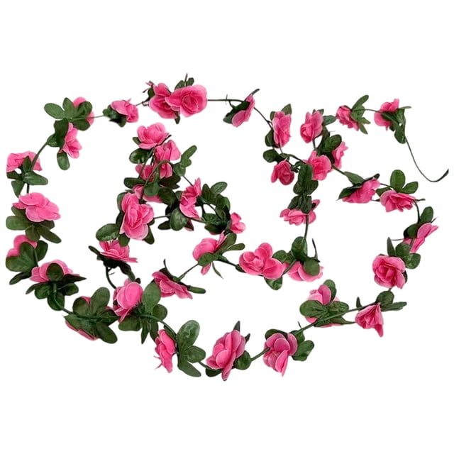Guirlande de Vigne de Roses Artificielles, Fausse Vigne Florale Suspendue avec Feuilles Vertes, Plante Suspendue Décorative de Style Rotin pour Usage Intérieur Extérieur, Manteau de Cheminée et Jardin