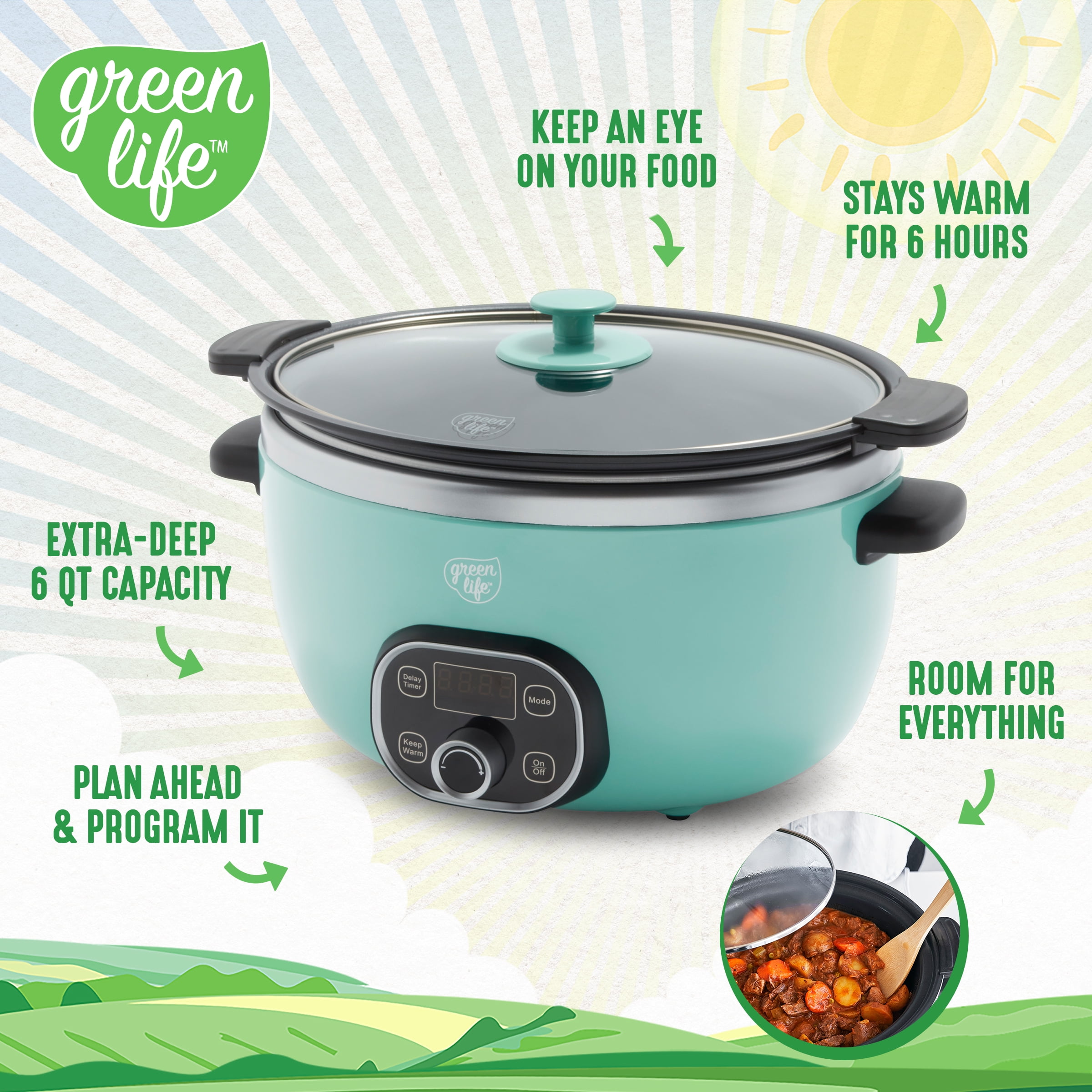 GreenLife Healthy Ceramic Nonstick, 6QT Slow Cooker, White