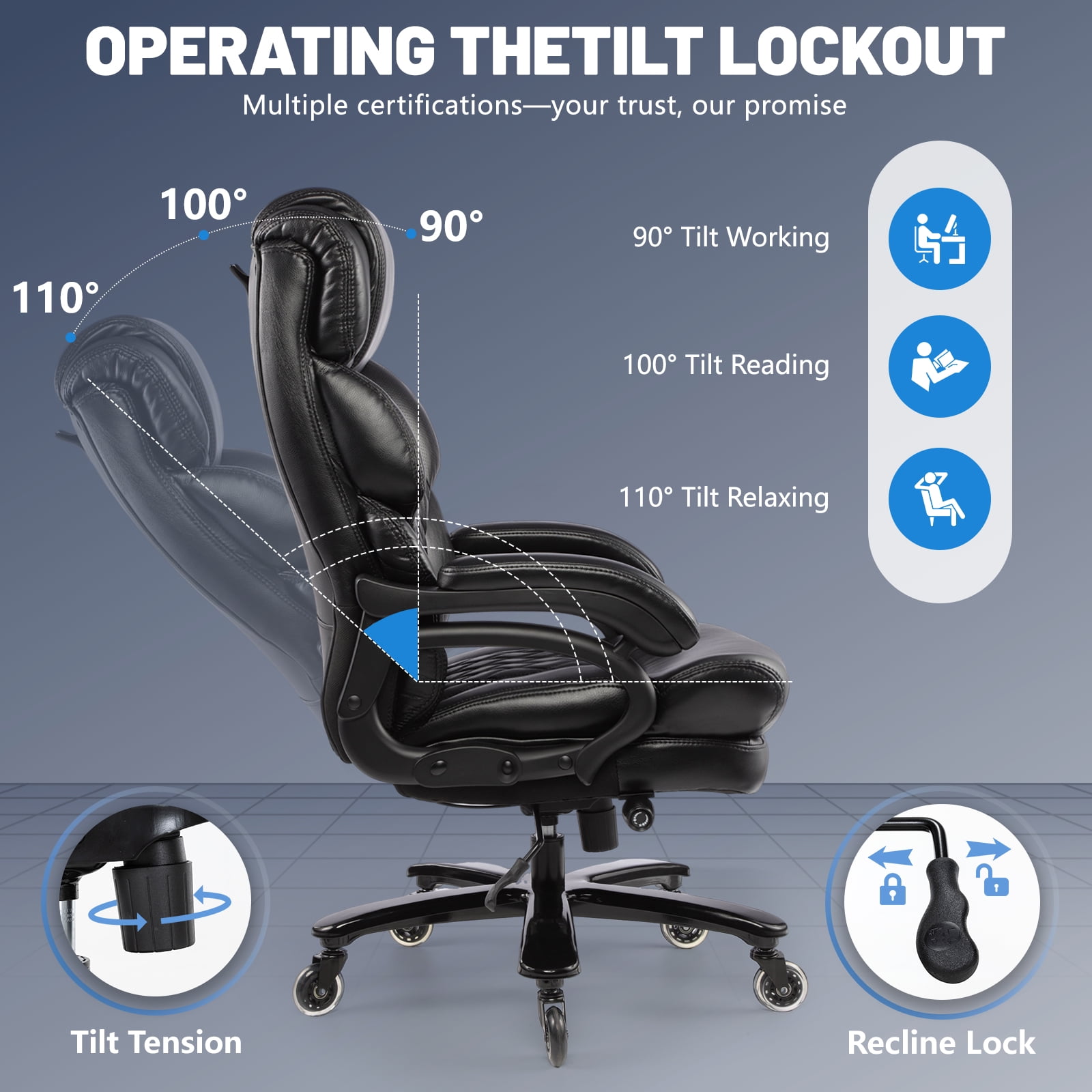 800LBS Big and Tall Office Chair for Big and Tall Individuals, Durable Chair with High Back, Extra Wide Seat and Adjustable Lumbar, Large Computer Desk Chair Comfortable for Home Office