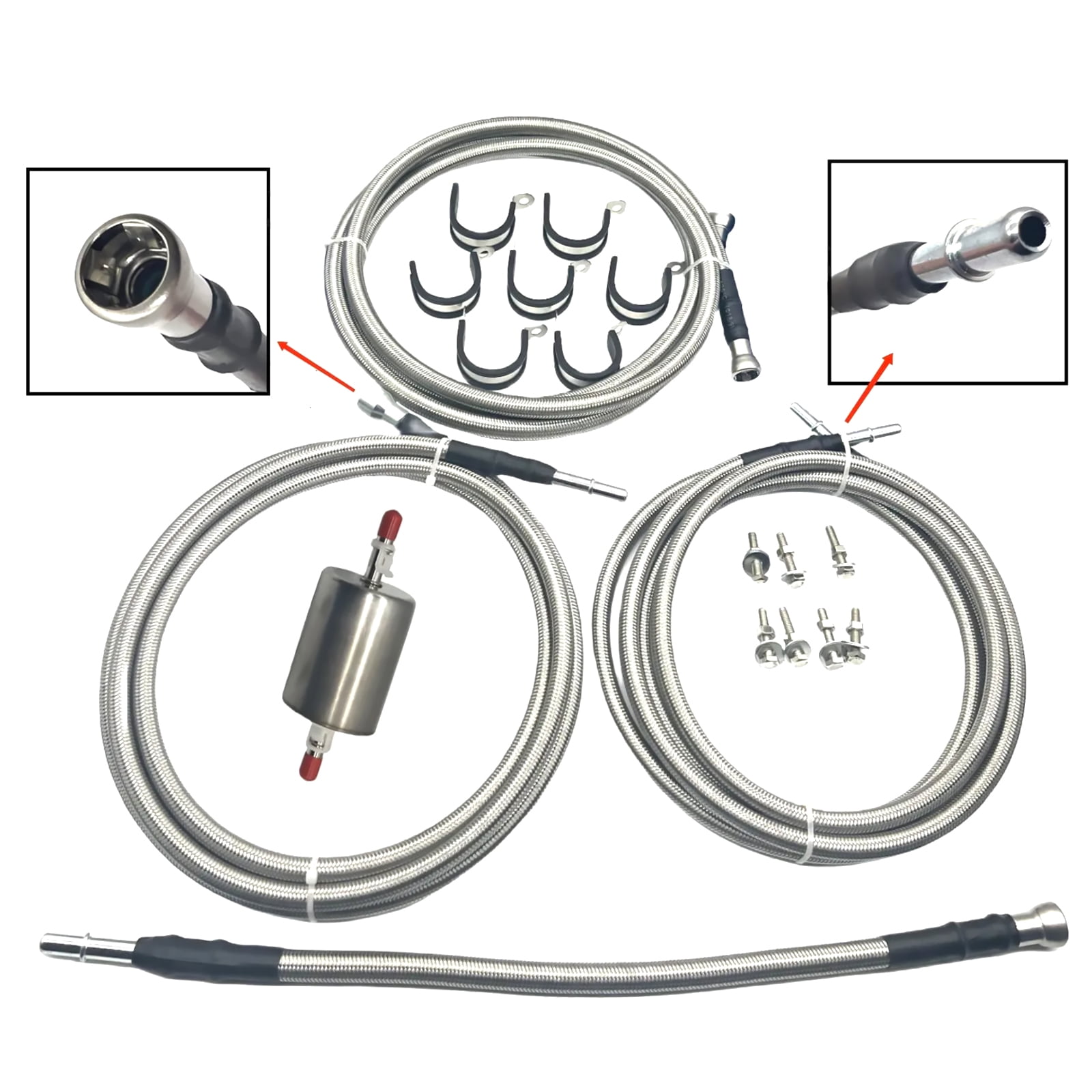 SS Braided Fuel Supply Return Vapor Lines Kit for Silverado Sierra V8 1999-03 Easy Installation, Gas & Flex