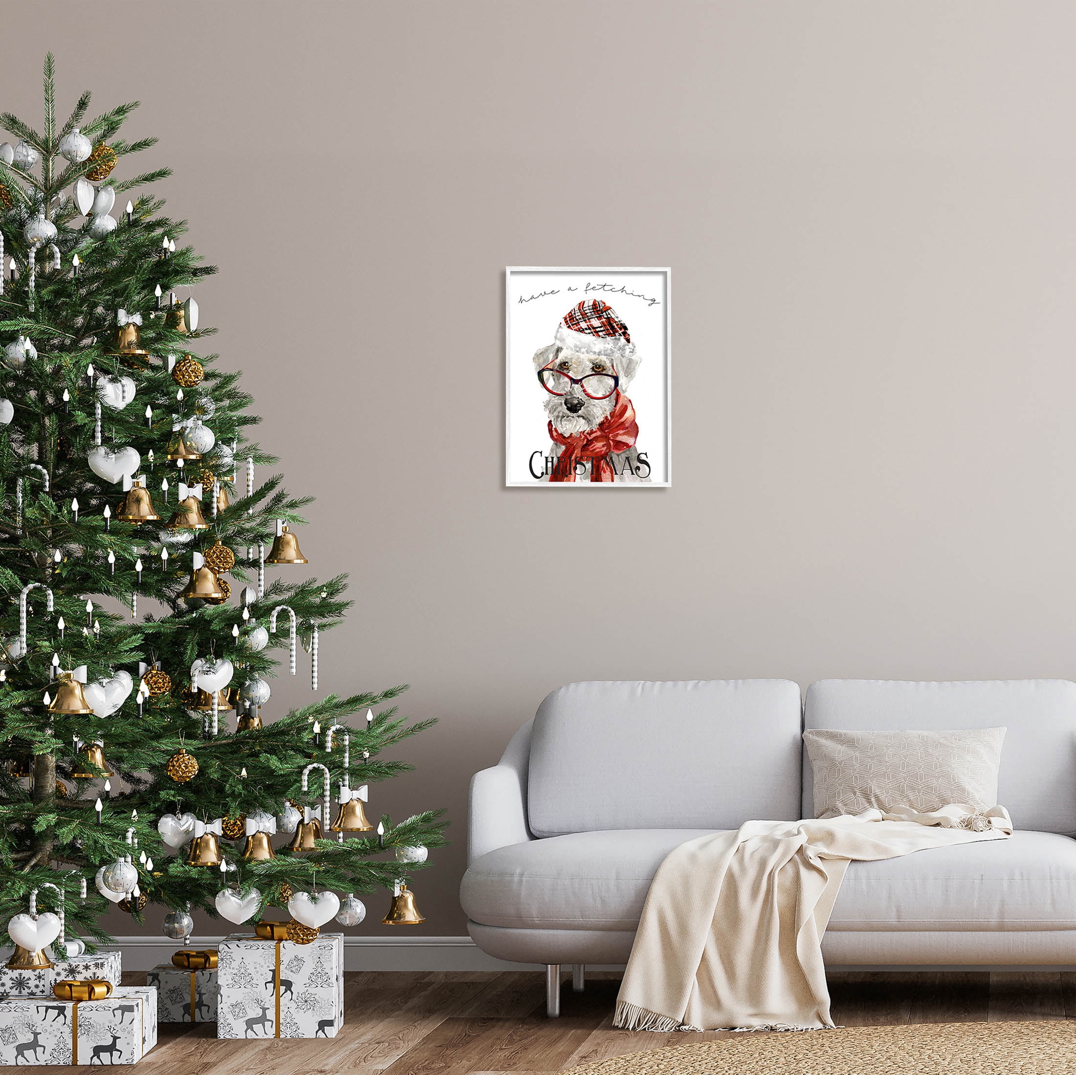 Stupell Industries Have a Fetching Christmas Dog Graphic Art White Framed Art Print Wall Art, Design by Livi Finn