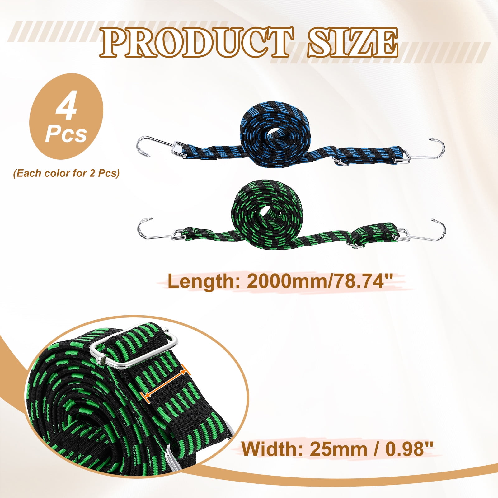 Uxcell 8 Pack Adjustable Bungee Cords with Hooks, 79 Inch Flat Heavy Duty Elasticity Straps Rubber Bungee Cords with Buckle for Outdoor, Camping, Tarp, Bike Rack, Luggage, Black Green/Blue