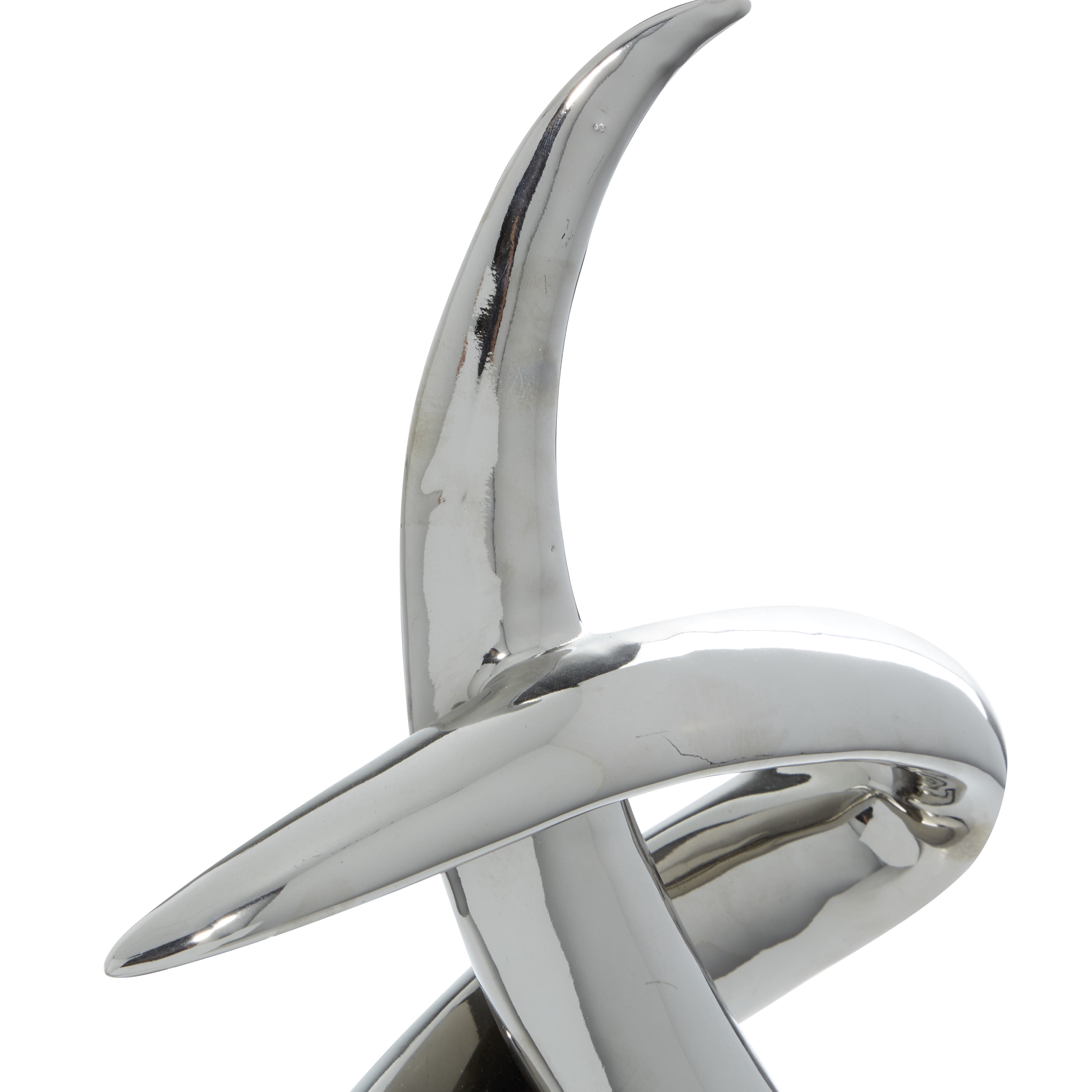 10" x 22" Silver Ceramic Swirl Abstract Sculpture with Black Base, by DecMode