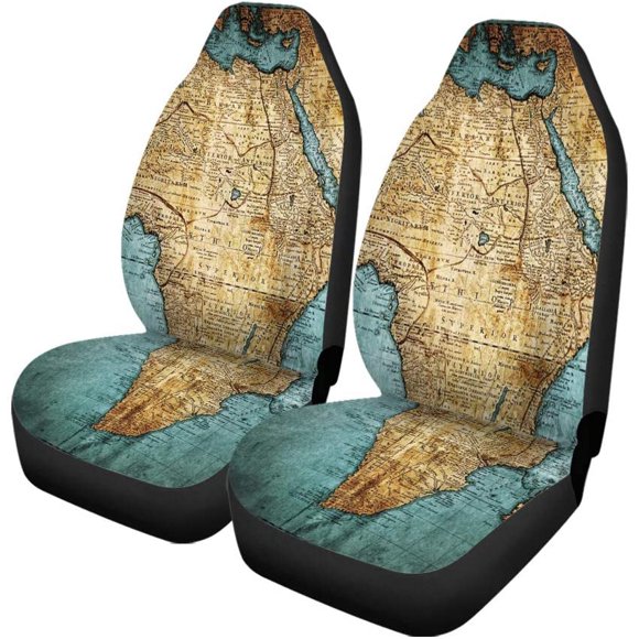 RYLABLUE Set of 2 Car Seat Covers Retro World Map Universal Auto Front Seats Protector Fits for Car,SUV Sedan,Truck
