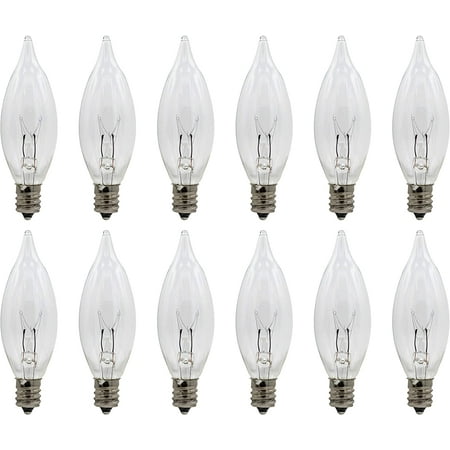 

® Replacement Light Bulbs for Electric Candle Lamps Flame Tip Bulbs for Window Candles Chandeliers - 7 Watt - 120 Volt - E12 Candelabra Clear Steady Burning Bulb - Pack of 12