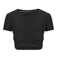 thumbnail image 5 of womens t shirts spring fashion Women's Drawstring Sheer T Shirts Ruched Short Sleeve V Neck Crop Tops spring tops for women, 5 of 7