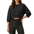 thumbnail image 4 of Naotn Women Cropped Sweatshirts Fall Trendy Crew Neck 3/4 Raglan Sleeve Solid Loose Casual Workout Pullover Tops, 4 of 8