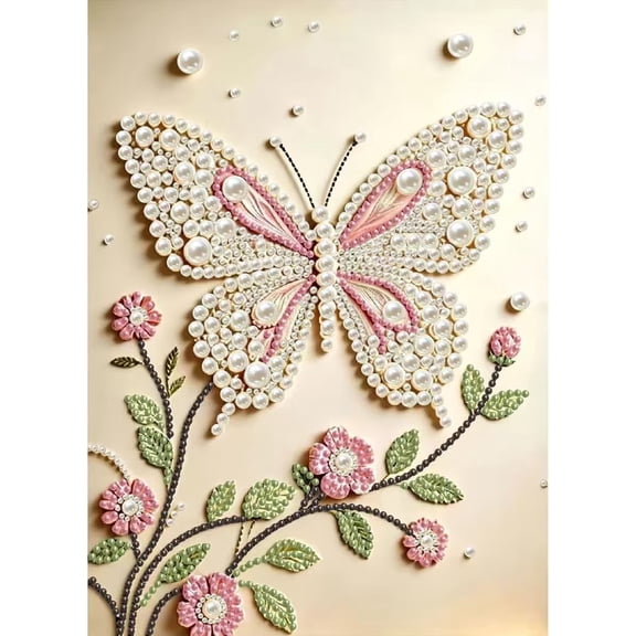 Butterfly Pearl Diamond Art Kits for Adults,Special Shape Diamond Painting Kits for Beginner, DIY Gem Art Pearl for Gift Home Wall Decor 12 x 16 Inch