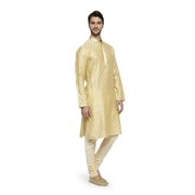 Ethnix Mens Mandarin Collar Motif Print Festive Embroidered Placket Kurta Pajama 2-piece set; XL