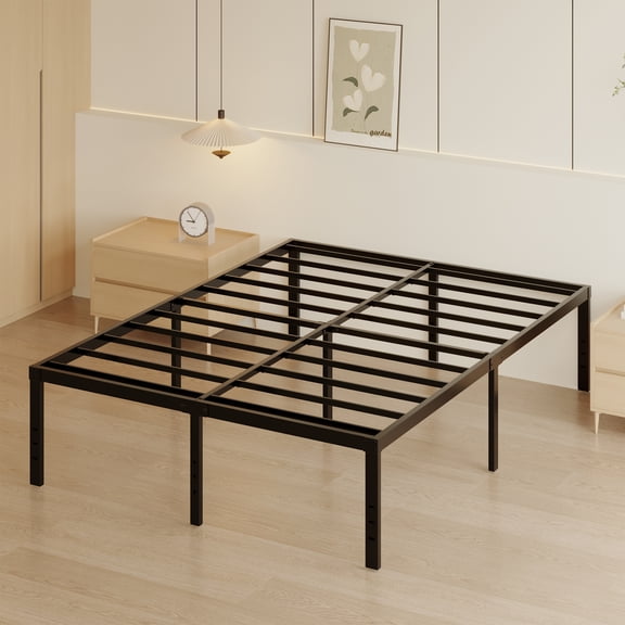 Roomdiary 18 inch Cal King Platform Bed Frames, Heavy Duty Metal Bed Frame, Large Storage, Easy Assembly, Black