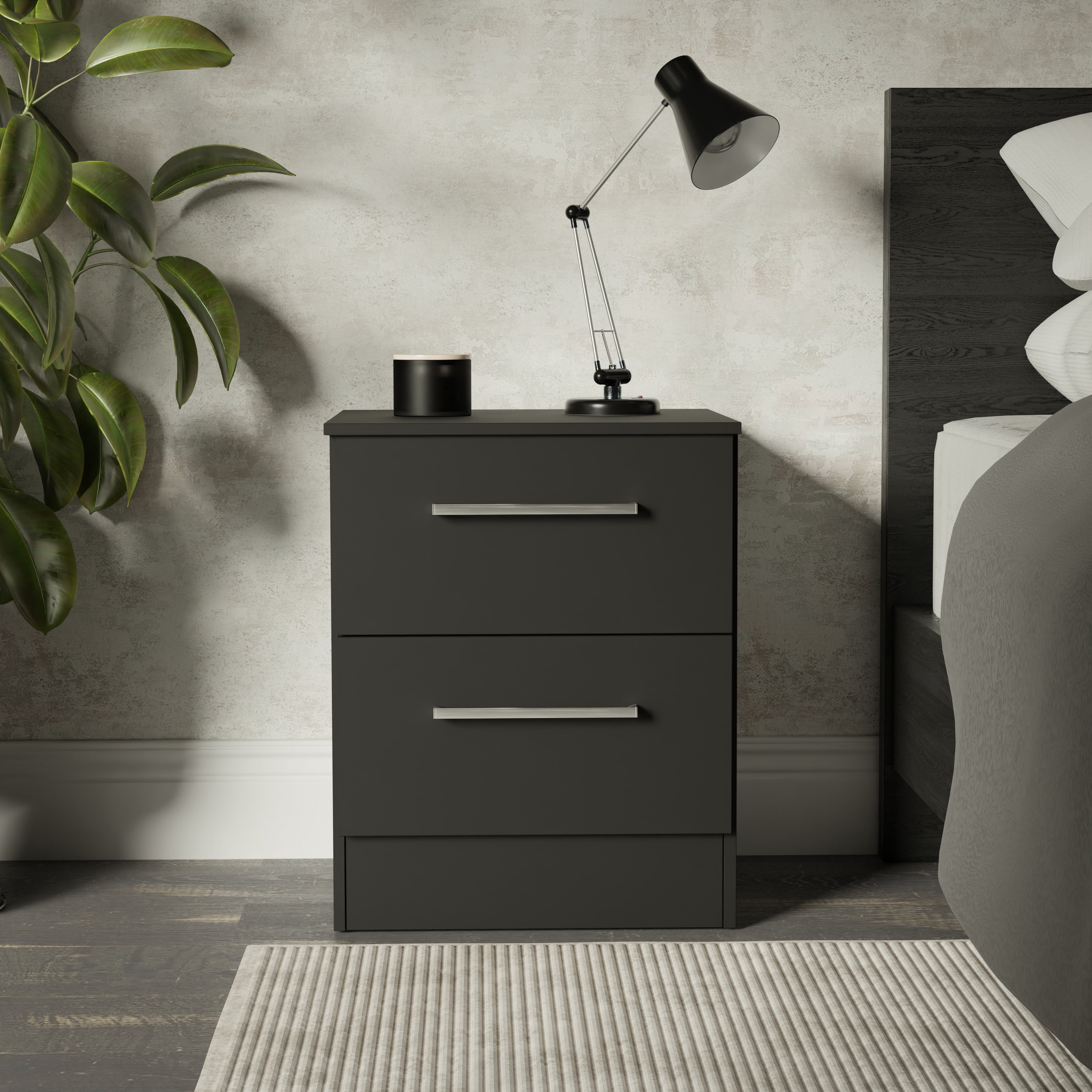 Kappesberg Jolyne 2-Drawer Nightstand Set of 2, Modern Black Bedroom Storage - for Adults and Teens
