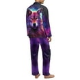 thumbnail image 4 of SEANATIVE Galaxy Wolf Button Up Pajamas for Men 2 Piece Long Sleeve Pj Serts with Pockets Plus Size Large Night Suits Men Pajama Set 2 Piece Top and Pants Loungewear, 4 of 6
