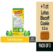 Glad ForceFlex with Febreze Gain Original Scent Tall Kitchen Drawstring Trash Bags 22 ct - Pack of 3 & Lotus Biscoff Cookie - 0.2 Oz - 1 ct