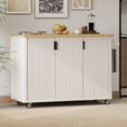 thumbnail image 2 of AVAXA 51" Fluted Kitchen Island with Drop Leaf, Farmhouse Accent Kitchen Island on Wheels with Internal Storage Rack, Rolling Kitchen Cart with Towel Rack for Kitchen, Dining Room, White Ash, 2 of 23