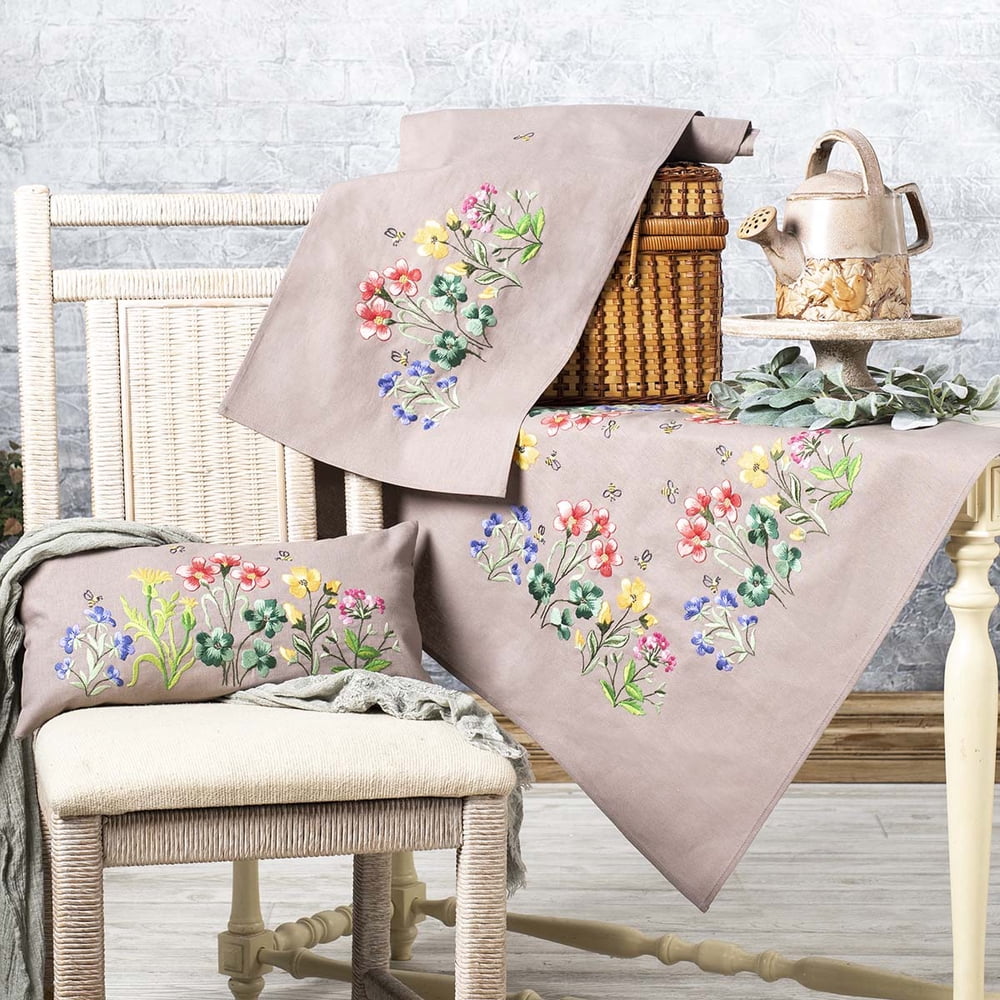 Herrschners® Meadow Flowers Table Topper, Runner & Pillow Cover Stamped
