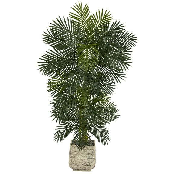 Nearly Natural 6.5ft. Golden Cane Artificial Palm Tree in White Planter
