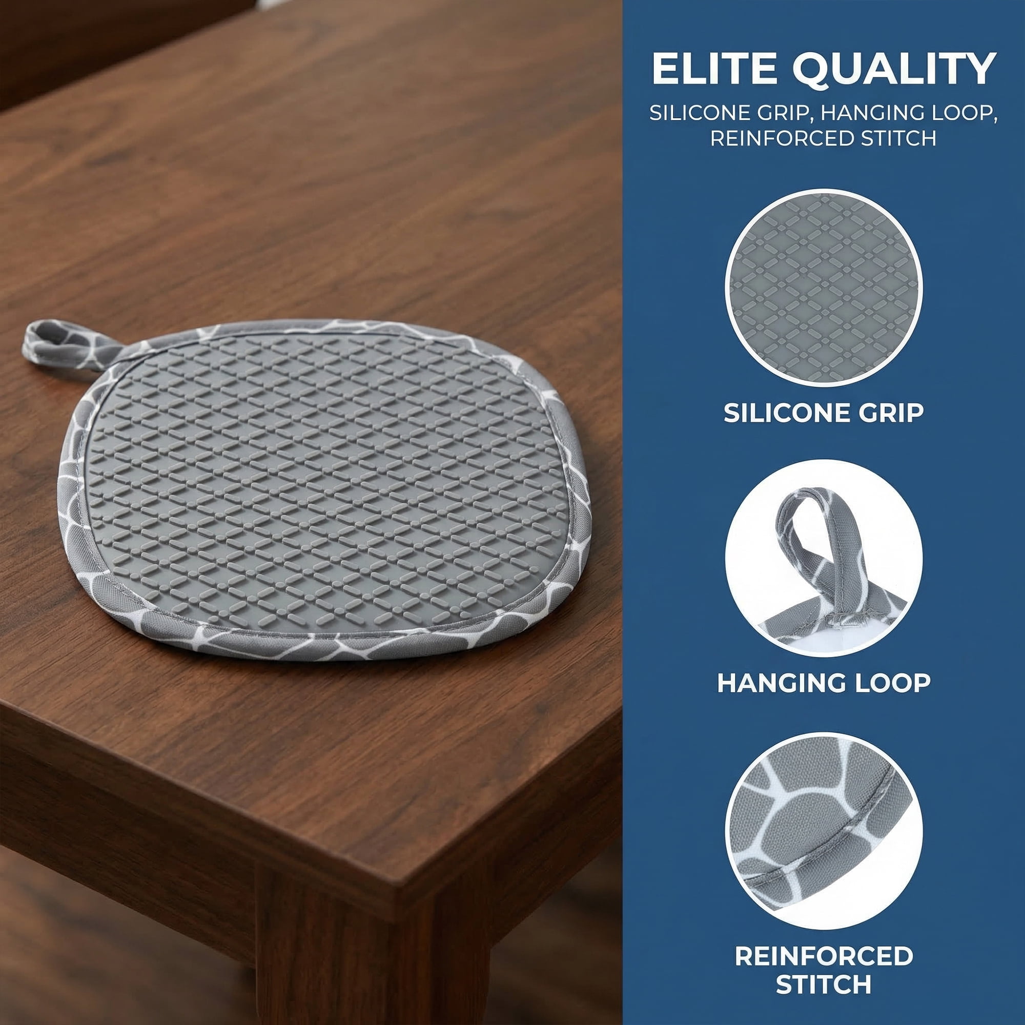 Unique Bargains 2Pcs Heat Resistant Trivets Non Slip Hot Pads Gray 8.1*8.7in