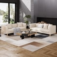 thumbnail image 3 of EastVita Faux Leather Sofa Couch Modern 78 inch W Sofa with Deep Seats 3 Seater Sofa Couch with 2 Throw Pillows and Wood Legs Easy Assembly for Living Room/Bedroom -Beige, 3 of 7