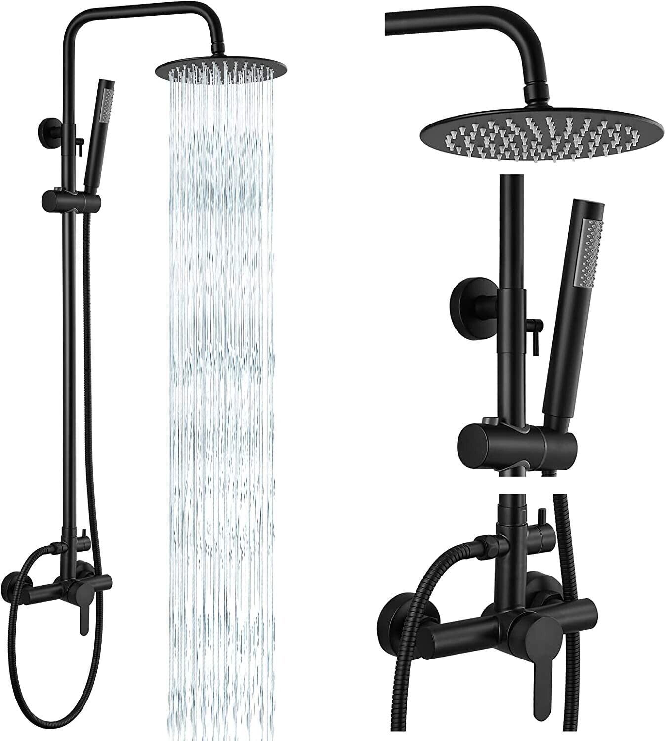 Black Shower Faucet Set Wall Shower System Fixture Stainless Steel Mixer Tap