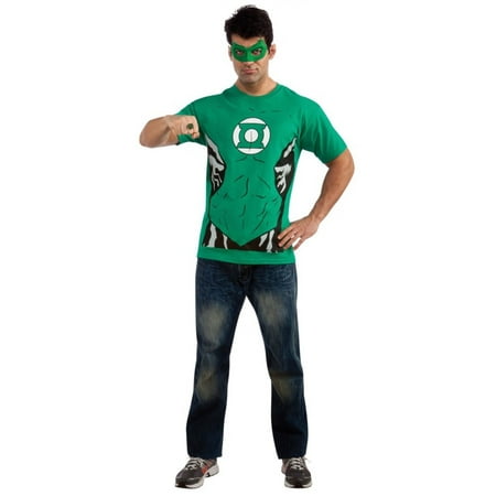 Green Lantern Adult T-Shirt Costume Kit Mask Ring DC Comics Mens Super Hero