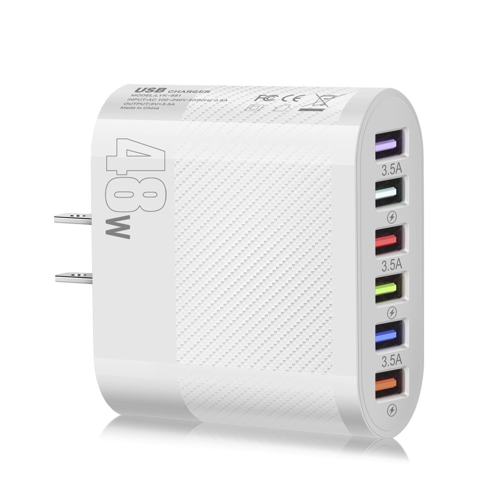 Maritcute 48W USB Wall Charger Multi-Port Power Adapter 6-Ports Mobile Phone Charging Head Compatible For IPhone Android Tablet PC Mobile