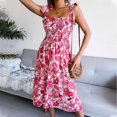 thumbnail image 5 of USSUMA Dress Women's Wedding Guest Pleated A Line Flowy Swing Boho Midi Sundresses for Women Casual Beach Floral Print Spaghetti Strap Square Neck Sleeveless Summer Sun Dresses Graduation, 5 of 5