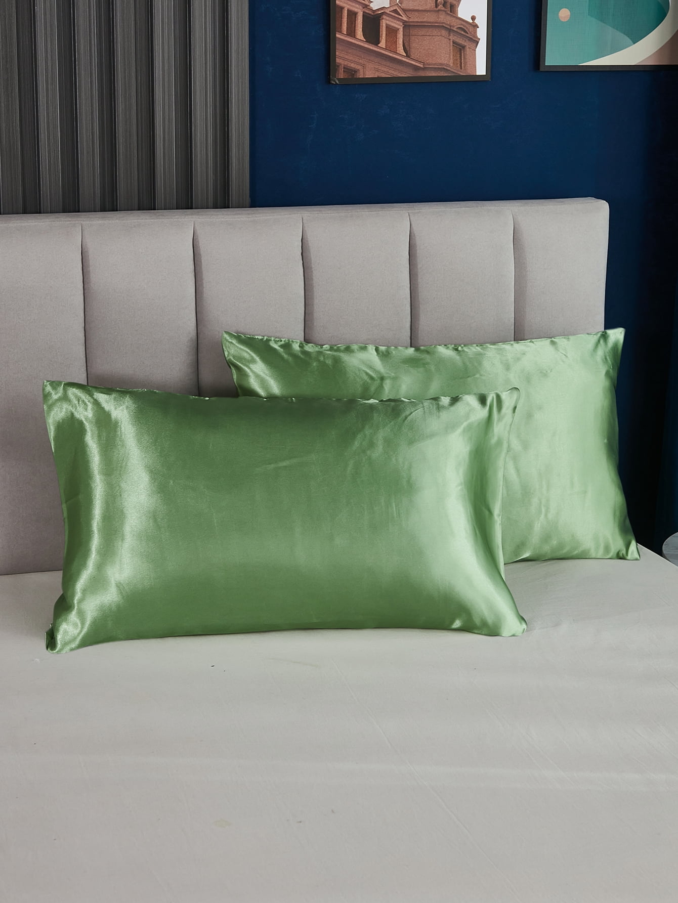Move Over Grass Green Satin Pillowcases King, Silk like Satin Pillow Cover Set of 2, Silky Microfiber Solid Pattern, 2 Pack