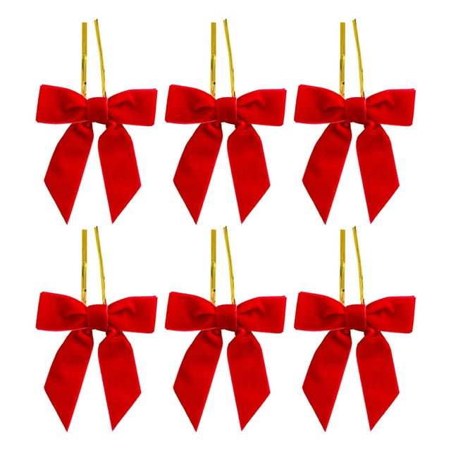 Red Velvet Christmas Bows Small Tree Wreath Gift Wrap Craft Wedding Party Snack Bag Decoration 6Pc Set 8Cm 3.15 Inch Home Holiday Decor