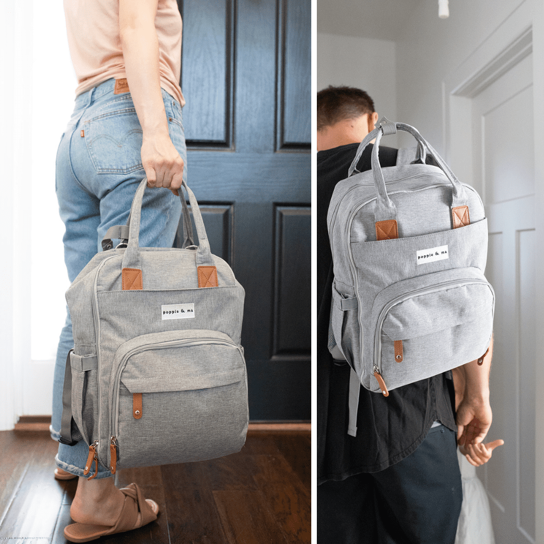 Poppie & Ma Diaper Bag Backpack | Water Resistant and Durable | Multifunction Travel Backpack for Mom and Dad | Gray