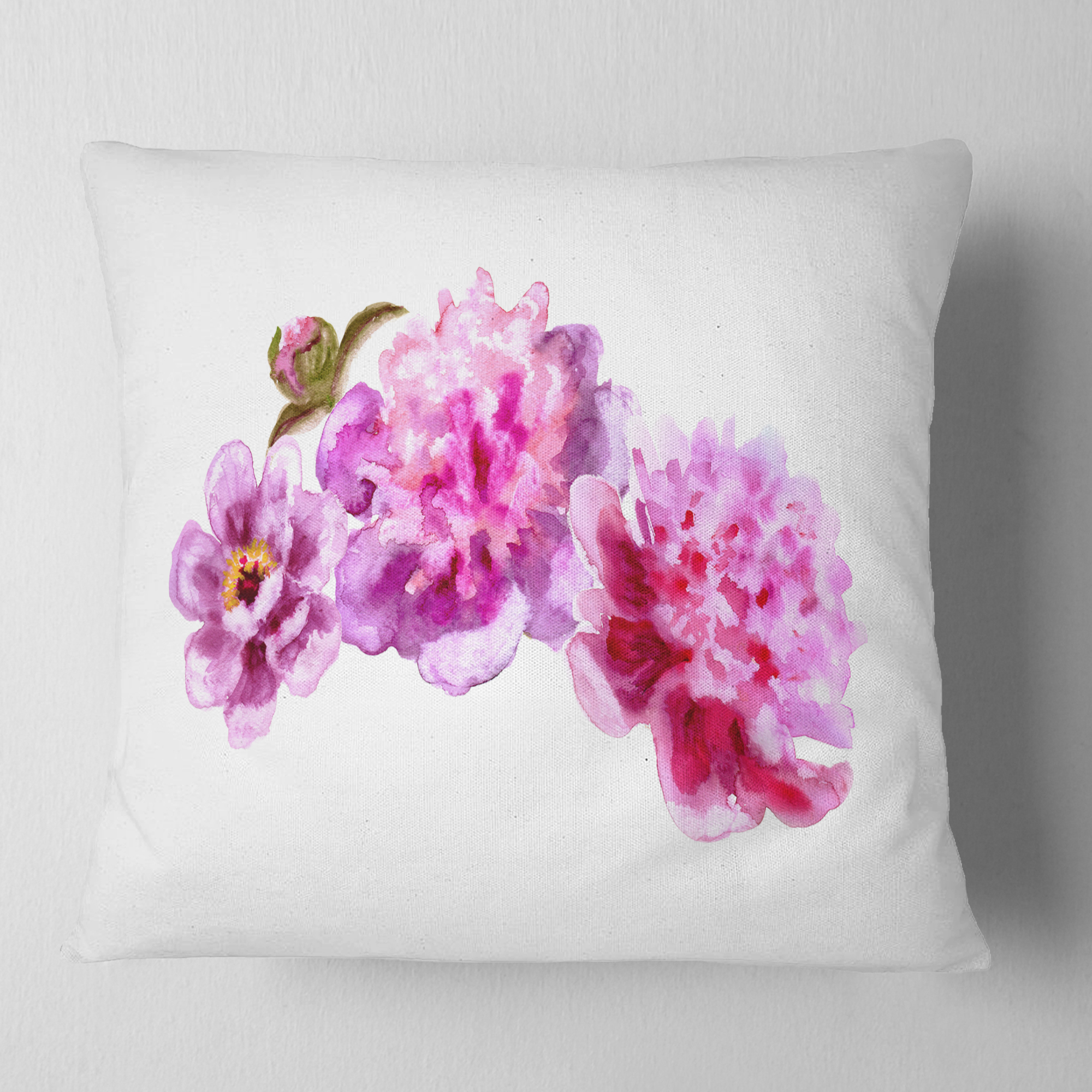 Designart Bright Pink Peony Flowers - Floral Throw Pillow - 16x16