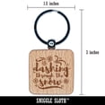 thumbnail image 2 of Dashing Through the Snow Winter Snowflakes Christmas Square Keychain Charm Tag - Engraved Wood, 2 of 6