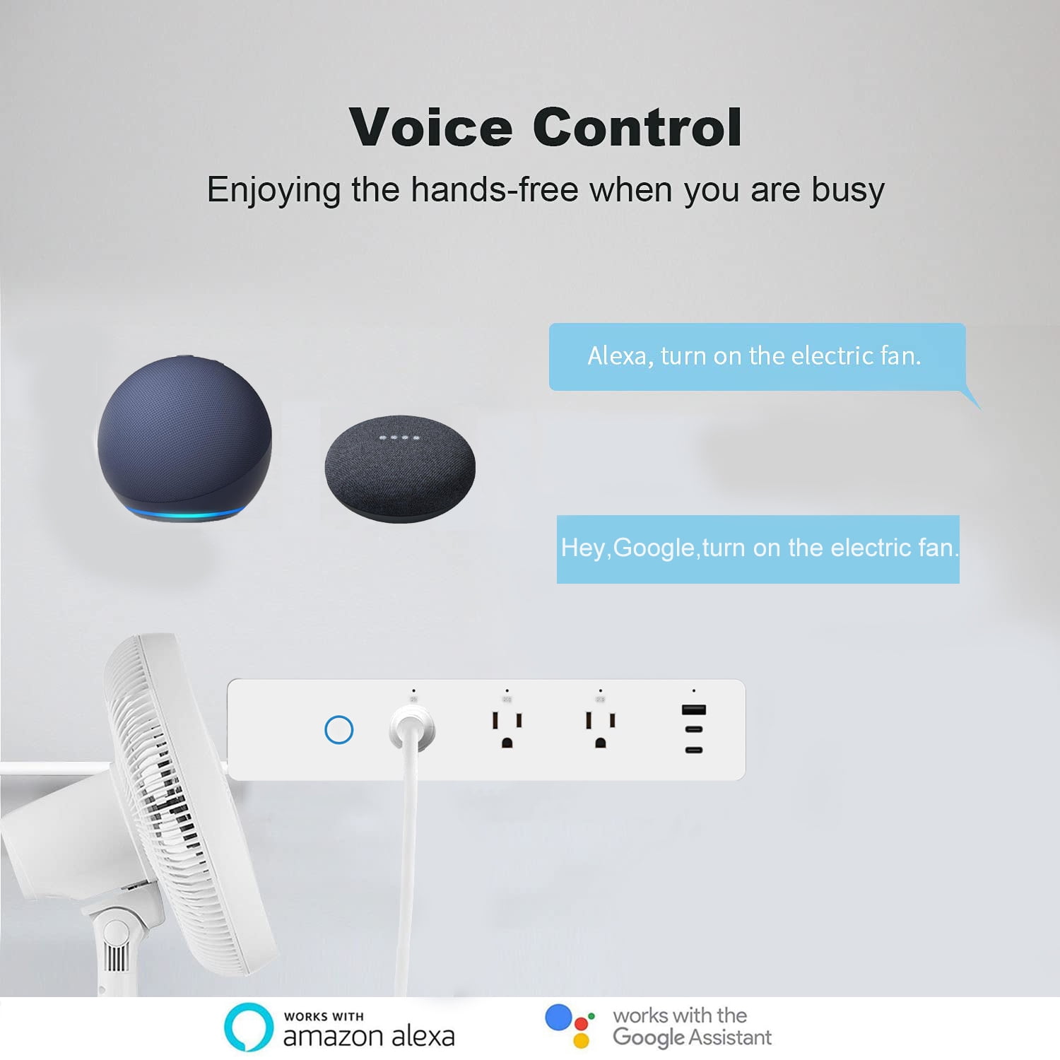 65W GaN PD Smart Power Strip WiFi Plug Multiple Outlet Surge Protector 3 AC Outlets，1 USB Ports，2 USB C Ports,15A, Remote Control Timing Schedule Compatible with Alexa Echo, Google Home, White