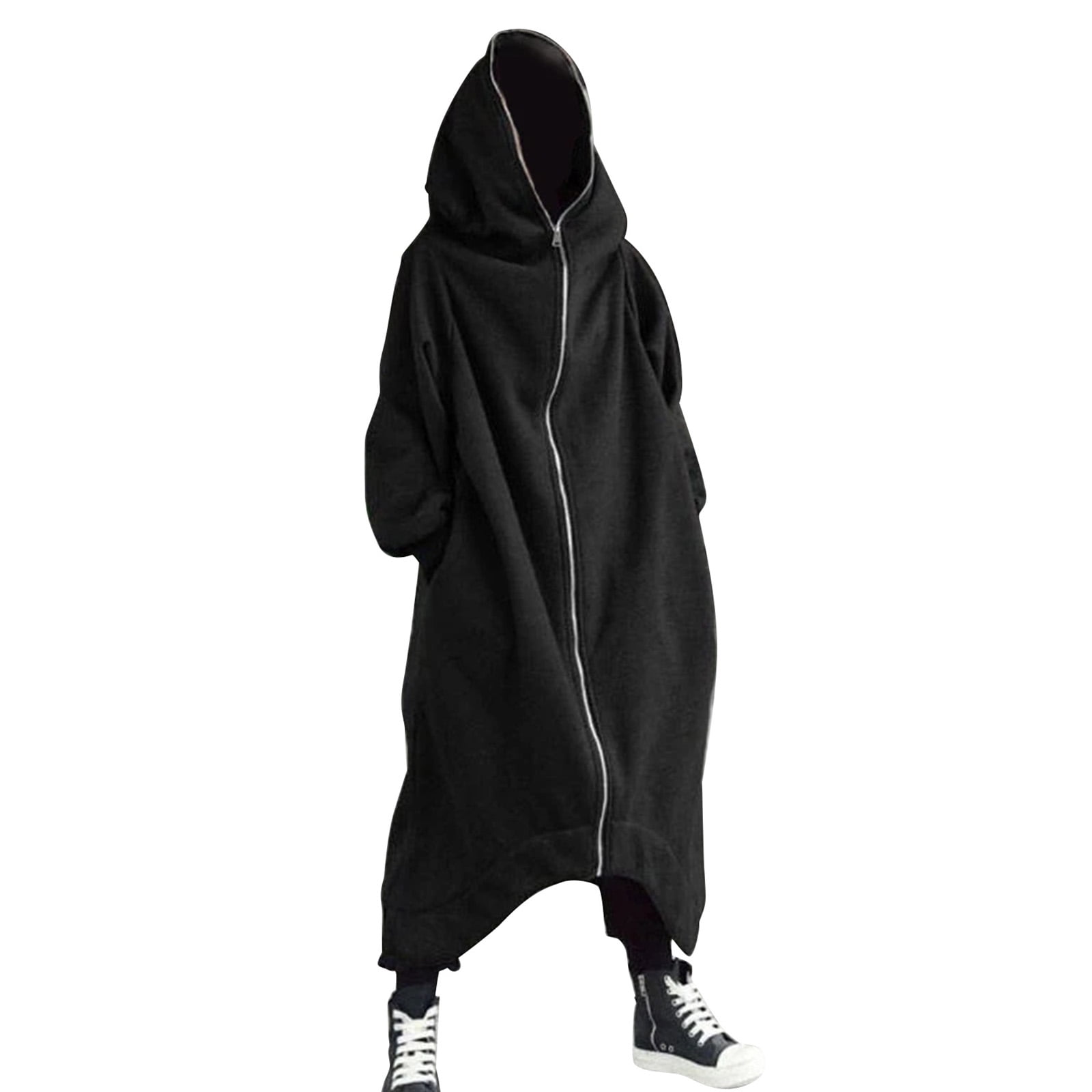 casual unisex long sleeve hooded zipper solid nazgul long coat