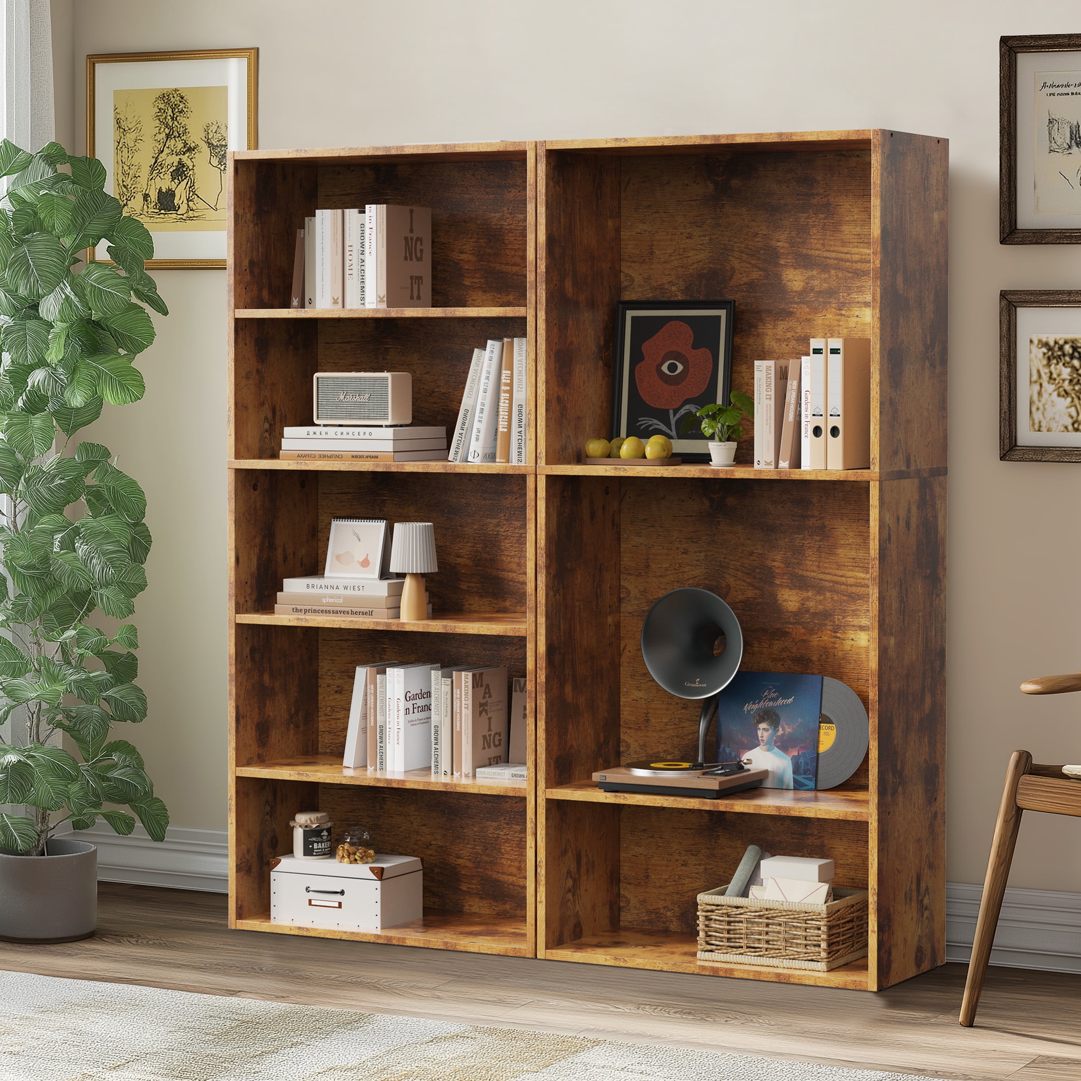 edx, 6 Tier Bookcase Storage, Tall Floor Standing Bookshelf, Rust