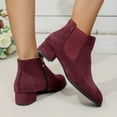 thumbnail image 4 of Suede Chelsea Boots Women Zip up Low Block Heel Pointed Toe Dress Fall Ankle Booties Slip on Stretch Short Boots, 4 of 7