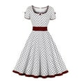 thumbnail image 1 of EQWLJWE Robes d'Été pour Femmes 2023 Robe Rétro à Manches Courtes Col Carré à Pois Taille Haute, 1 of 8