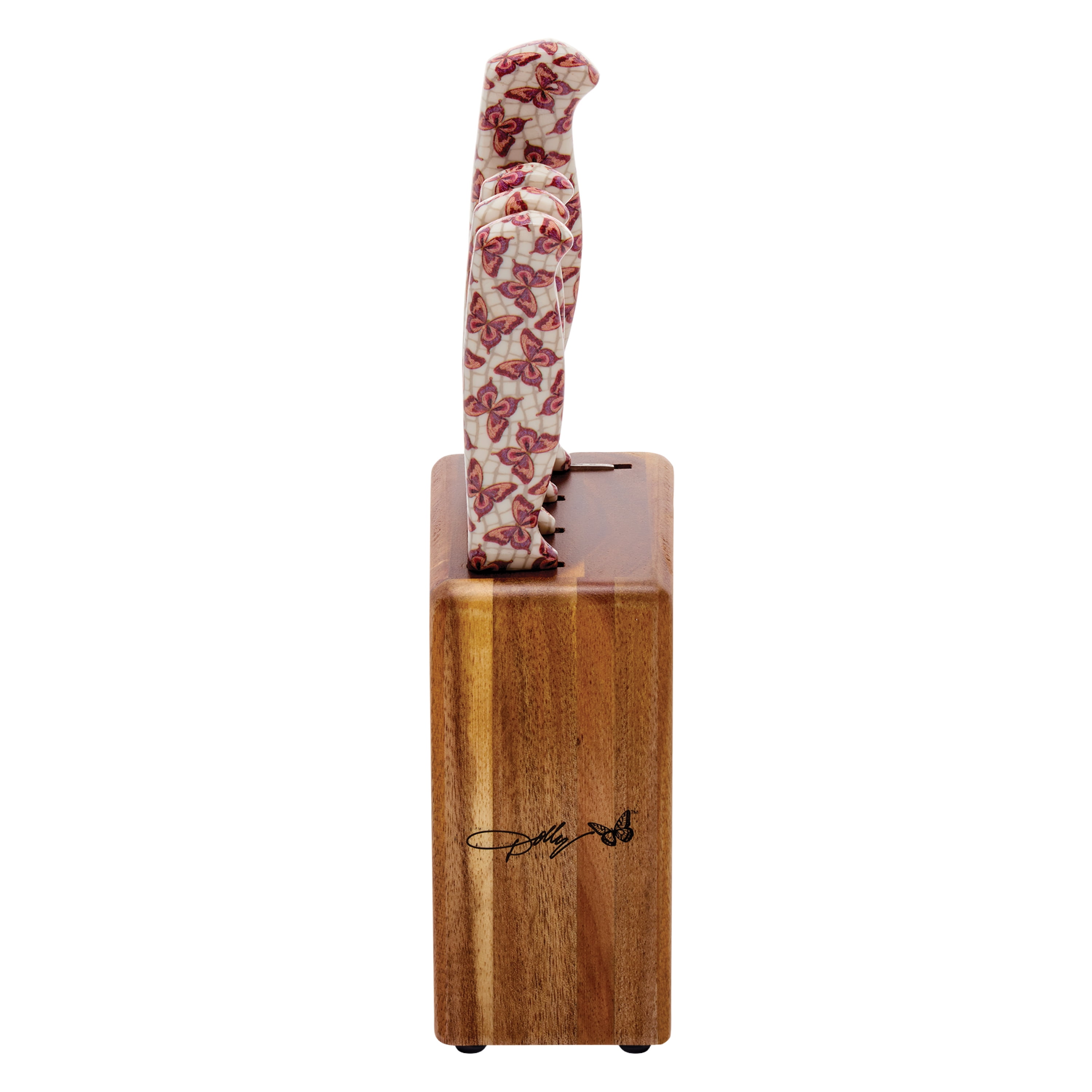 Dolly Parton 5-Piece Pink Cutlery Block Set with Essential Kitchen Knives