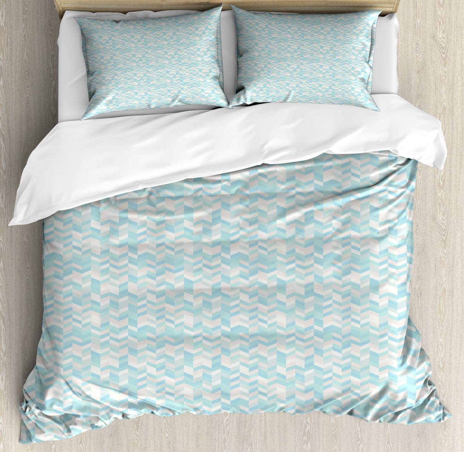 Chevron Duvet Cover Set King Size, Pastel Blue Colors with Creative