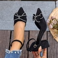 thumbnail image 6 of Modisza Women's Block Heel Pumps Pointed Toe Sparkly Rhinestone Bow Dress Shoes Ankle Strap Trendy Suede Sandals for Party 6 Black, 6 of 8