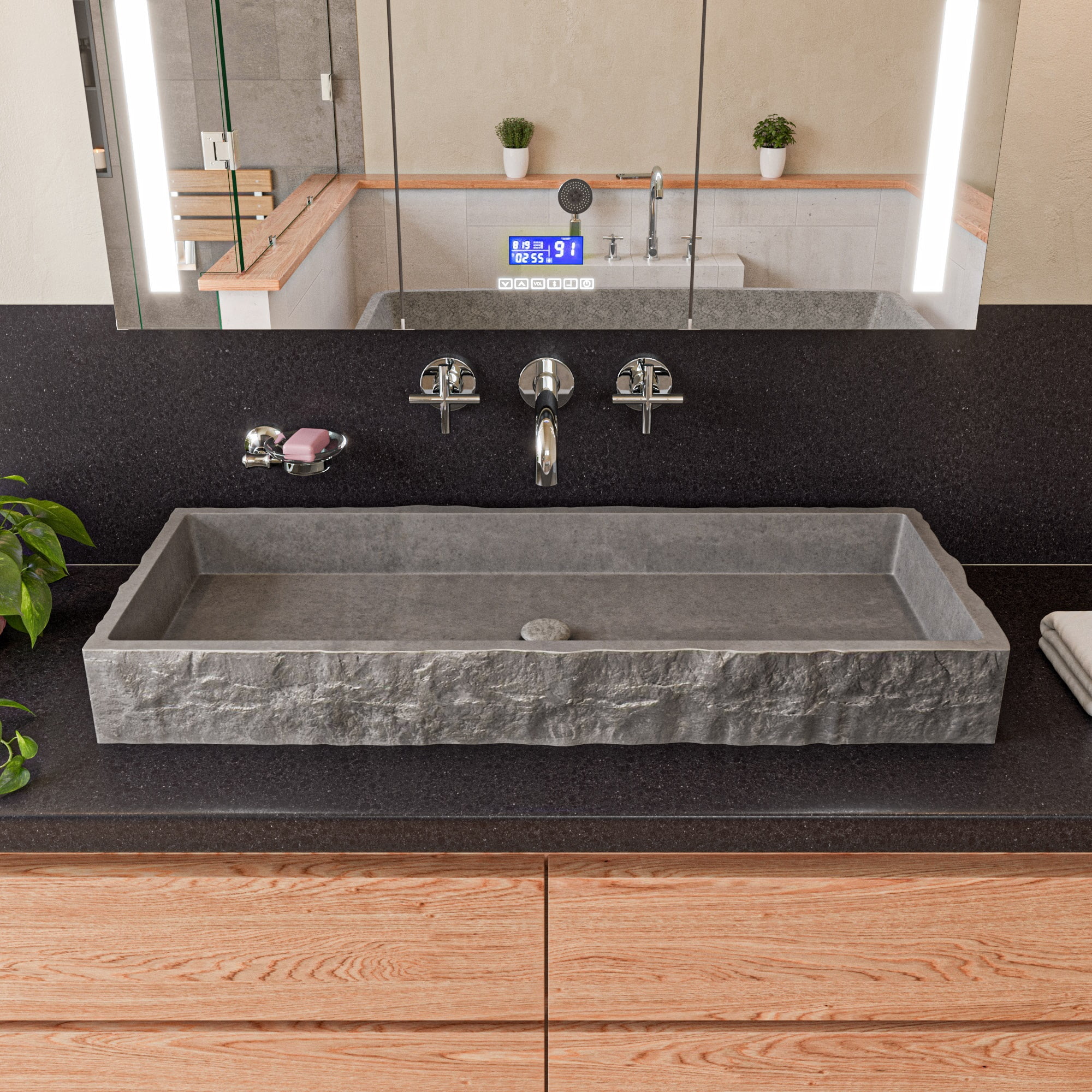 ALFI brand ABCO39TR 39" Solid Concrete Gray Matte Trough Sink for the Bathroom