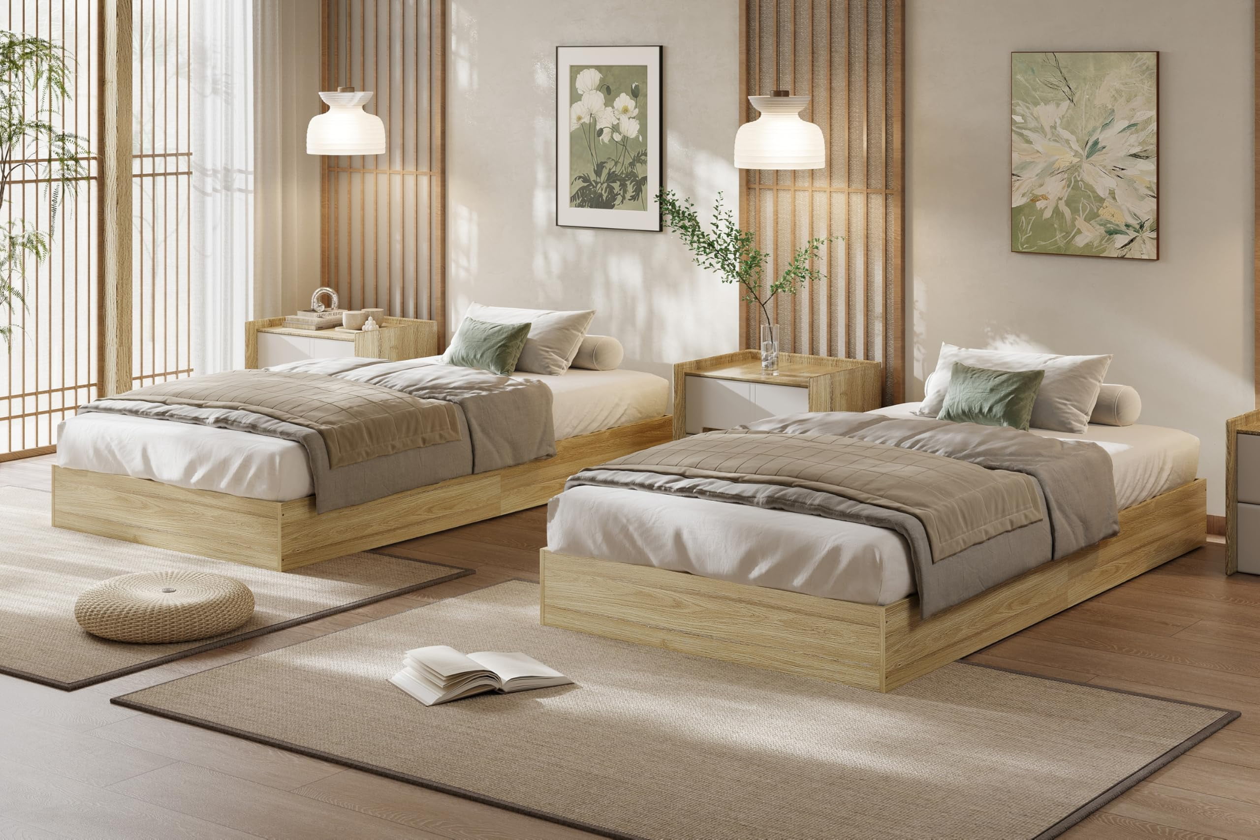 TEQIN Full Platform Bed Base,Wood Platform Bed with Sturdy Wooden Slats, Floor-Standing Bed Frame, Modern Minimalist Design Bed Frame, No Box Spring Needed, Easy Assembly