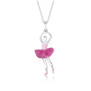 UnicornJ Childrens & Teens Sterling Silver Ballerina Ballet Dancer Pendant Necklace with Tulle Tutu