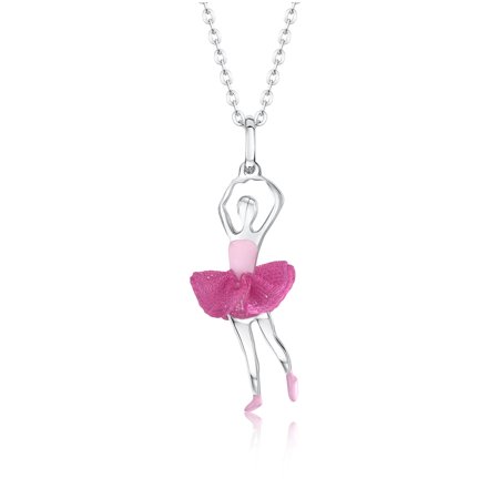 UnicornJ Childrens & Teens Sterling Silver Ballerina Ballet Dancer Pendant Necklace with Tulle Tutu