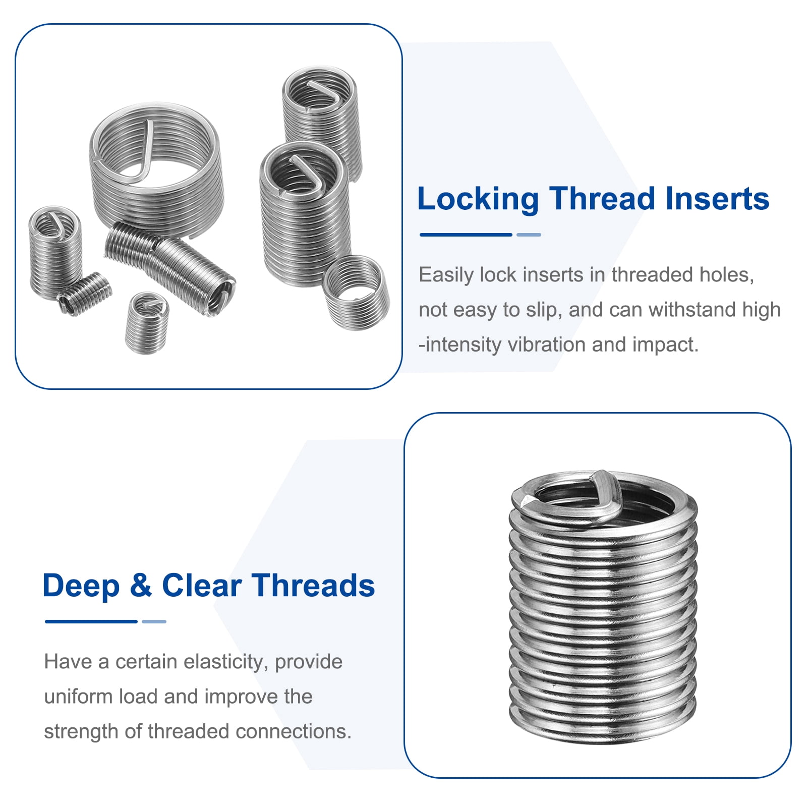 Uxcell 50pcs 7/16-14 UNC 2D Wire Thread Inserts 304 Stainless Steel Helical Type Repair Kit