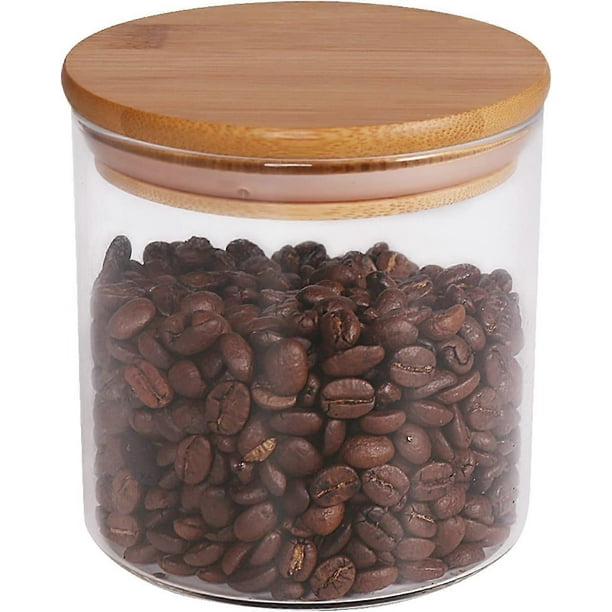 A glass food storage jar with airtight bamboo lid for tea, coffee, spices, etc. 6.5cm*20cm + bamboo lid 550ml