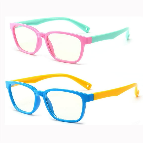 Dsseng 2Pcs nti Blue Light Glasses for Kids Computer Glasses,Silicone Goggles Soft Frame UV Protection Anti Glare Eyeglasses Computer Glasses Video Gaming Glasses (Pink-Green Blue-Yellow)